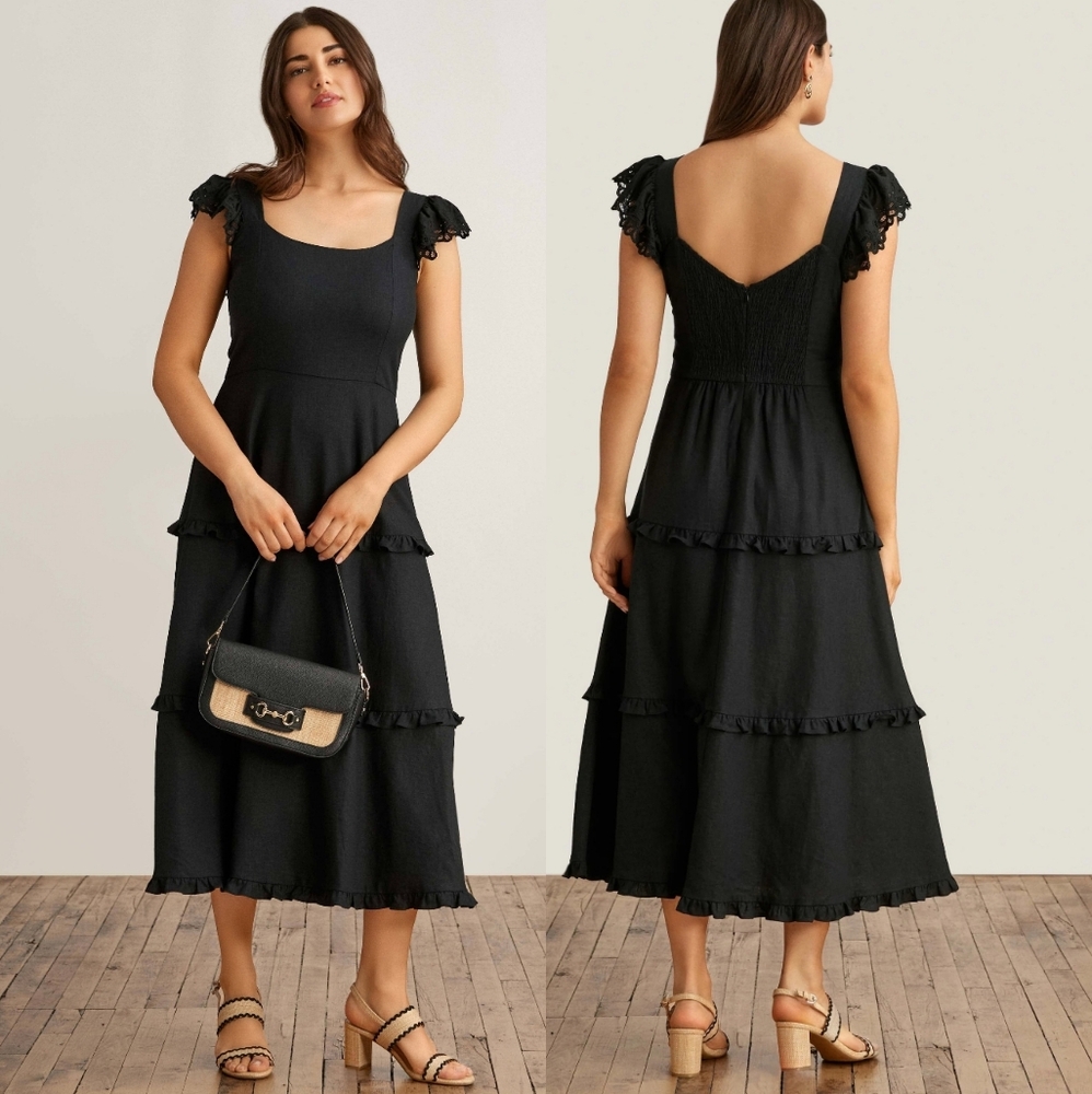 Anne Klein Womens Ruffled Cotton Maxi Dress Sz 6‎